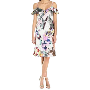 Black Halo Lola Floral Size 2 Slip Dress Cold-Shoulder Sheath EUC